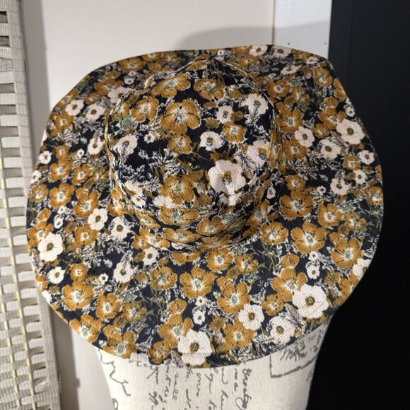 Anthropologie Corduroy Floral Print Bucket Hat Wide Wired Brim Sun Boho NWT - Picture 3 of 9